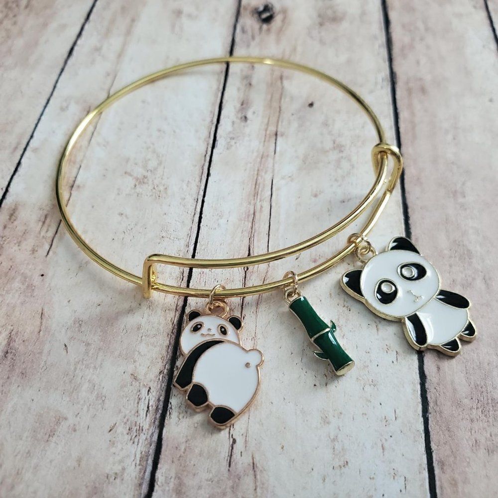 Gold Panda Charm Bracelet, Wildlife Jewelry
